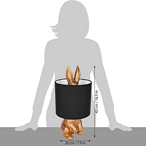 BRUBAKER Tisch- oder Nachttischlampe Goldener Hase - Tischleuchte mit Keramikfuß und Stoffschirm - 42 cm Höhe, Schwarz Gold