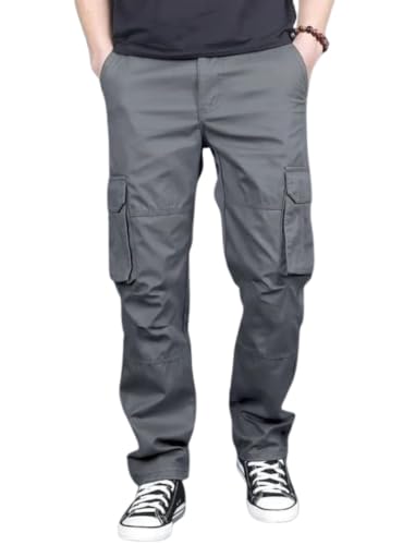 Image of DBAX Men's Olive Green Utility Cargo Pants | Multi Pocket Relaxed Fit Cargo Trousers | Durable Casual Streetwear Pants for Men