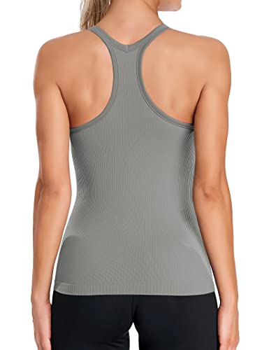 Image of ATTRACO Ribflex Ribbed Workout Tank Tops for Women with Built in Bra Racerback Scoop Neck Athletic Top