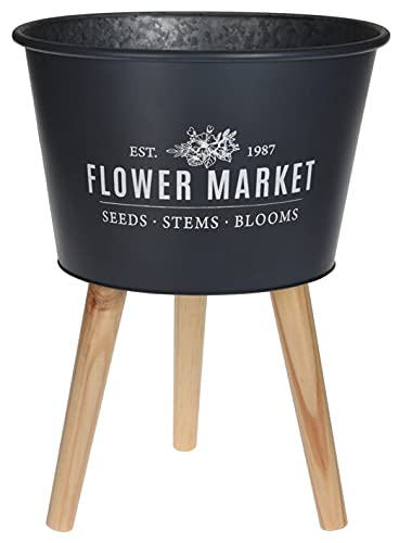 Muddy Hands Metal Plant Pot with Legs Vintage Home Garden Decor Flower Planter Display Stand Holder (Grey)
