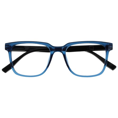 OPULIZE LEO Gafas de Lectura - Montura Rectangular Grande - Azul - Patillas Negras - Hombre Mujer - Bisagras de Muelle - R55-3 - +2.50