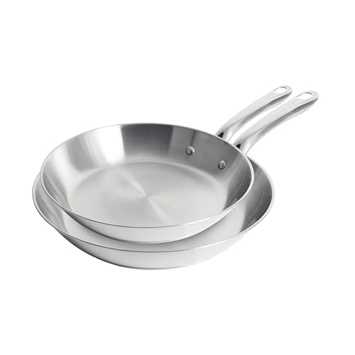 Image of T-Fal Gourmet 11" & 12" Stainless Steel Pan Set, Induction Compatible, Dishwasher Safe, Oven Safe to 500°F, Skillet Set, Frying Pans, Silver