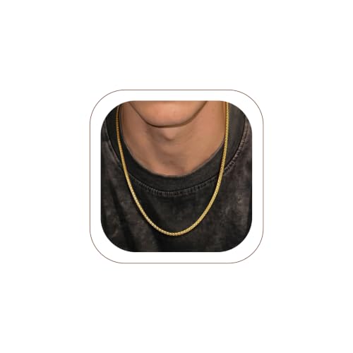 Image of PROSTEEL Stainless Steel Flat Box Link Chain Necklace for Men | Silver /Black /18K Gold Plated,2 /3 /4 /5 /6 /7 /8mm Width Chain with Strong Lobster Clasp /Waterproof Men Women Jewelry with Gift Box