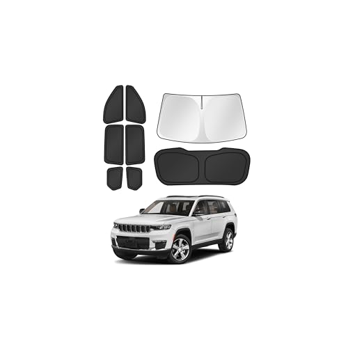 Image of Canvcle Window Shades for 2021-2025 2026 Jeep Grand Cherokee L Accessories Windshield Sun Shade Side Rear Window Cover Sunshade Sun Visor Shield Privacy Protection for Camping Keep Car Cool Black 8PCS