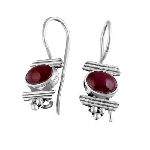 Boucles d'oreilles rubis naturel en argent 925 style minimaliste