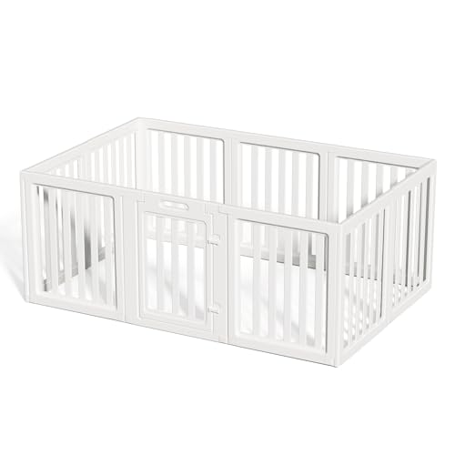 LoveTail Clear Dog Play Pen,Pet Playpen with Door,Easy to Clean and Install Puppy pens for Both Indoor and Outdoor use (White, 23.6" Height, 8)