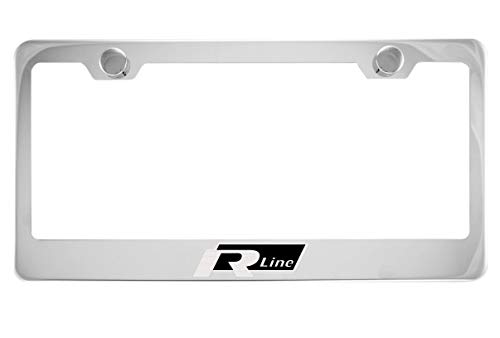 Fit Volkswagen R Line Chrome License Plate Frame with Cap (Stainless Steel)