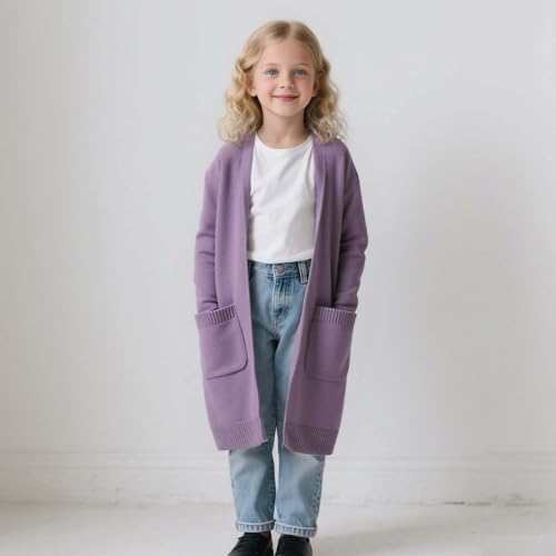 Girls Long Cardigan Open Front Long Sleeve Oversized Sweaters Kids Dressy Knit Outerwear Fall Clothes with Pockets4