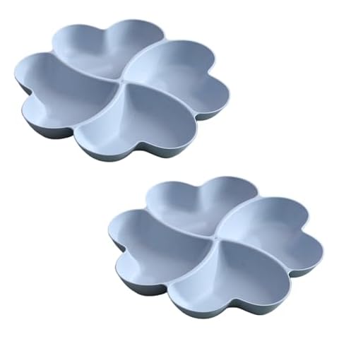 INCAUCA Divided Serving Tray, Appetizer Sectioned Platter, Dessert Serving Dish, Reusable Plastic Snack Plates, Round Relish Tray, 4 Compartment for Chips and Dip Veggies Candy Nut Fruit (Blue) Cover