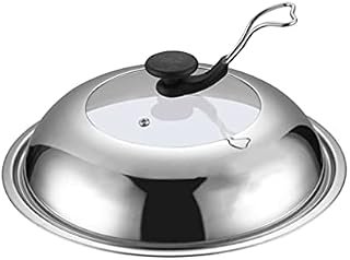 Cabilock 32cm Stainless Steel Universal Lid Glass Visible Pan Overflow Cover Replacement Frying Pan Cover for Pots Pans and Cast Iron Skillet