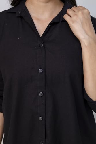 Image of Women's Linen Blend Shirt | Casual Collared Button Down Shirt for Women | Solid Color Full Sleeve Oversized Fit | Summer Casual & Office Wear Top