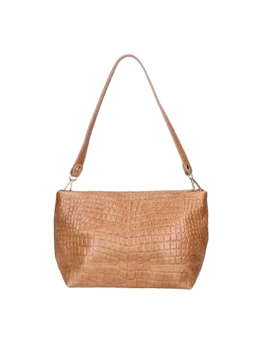 19x33x10 cm Gave Lux Borsa a Spalla in Vera Pelle con Stampa Coccodrillo Marrone per Uso Quotidiano Elegante