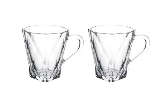 Image of ANKUL Premium Glass Coffee Mug Tea Cups Set of 2-200 ML, Transparent, Glass Cups Set for Coffee, Green Tea, Herbal Tea, Lemon Tea, Milk Cup, Hot /Cold Drinks Cups (Vintage, 2)