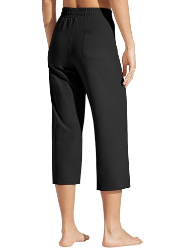 Willit Women's Capris Pants Cotton Yoga Capri Casual Lounge Pants Wide Leg Workout Sweatpants with Pockets 20"2
