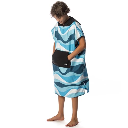 Image of Flow Changing Poncho for Kids - Microfiber Hooded Swim Towel Poncho for Boys & Girls, Perfect for Beach, Pool, or Swim - Quick Dry, Absorbent, Light Weight, and Easy to Pack (Bluewave, Small)