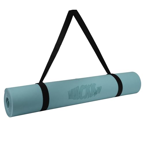 Image of Whackk TPE Laser Engraved Position Marking Yoga Mat|Pink & Purple Dual Colour|6 mm TPE Non-Slip Mat with Carry Strap|Lightweight & Eco-Friendly Non Toxic I Exercise and Fitness (Fog Blue, 4mm)