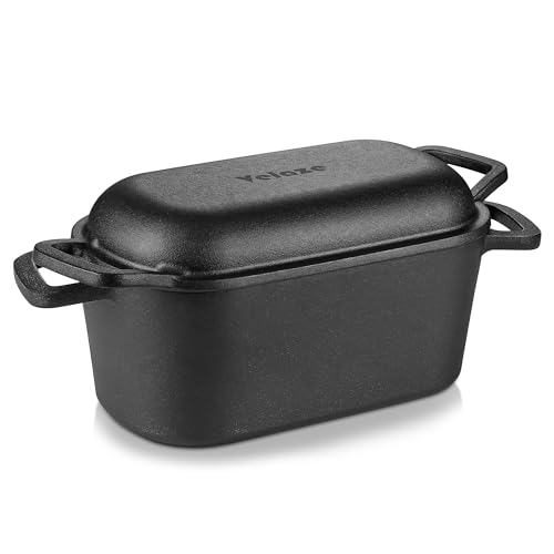 Velaze Olla de Hierro Fundido para Pan 3.4L - Cacerola Holandesa Rectangular 27x15 cm con Tapa, Interior Cremoso Antiadherente - Adecuada para Inducción (Negro)