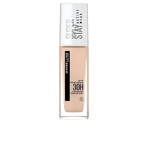 Maybelline New York, Base de maquillaje Superstay Active Wear 30H, Larga duración, Waterproof, Alta cobertura, Acabado mate, Tono 05 Light Beige, 30 ml