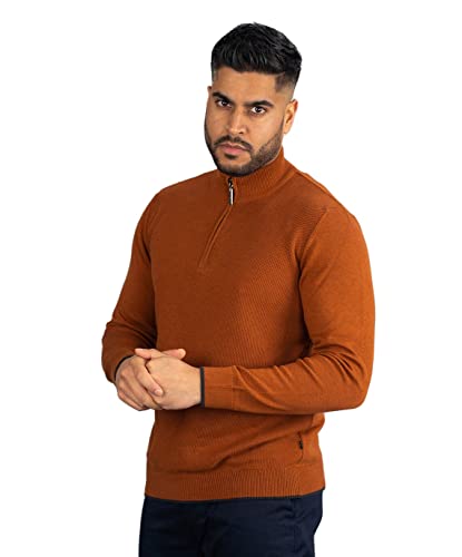 Pull en coton à quart de zip homme col montant décontracté pull-over régulier manches longues