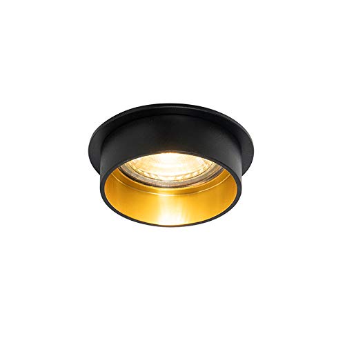 Qazqa Juego de 6 FOCO EMPOTRADO MODERNO NEGRO CON INTERIOR DORADO - INTSA Aluminio Adecuado para LED Max. 1 x 50 Watt