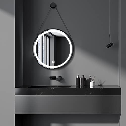 Round Led Leather Mirror,50cm x 50cm Round Mirror with LED Lights Smart Mirror Anti-Fog Backlit Light Up Circle Mirror Touch Switch Hanging Vanity Makeup Mirror for Bathroom Bedroom Dressing Room Round Led Leather Mirror,50cm x 50cm Round Mirror with LED Lights Smart Mirror Anti-Fog Backlit Light Up Circle Mirror Touch Switch Hanging Vanity Makeup Mirror for Bathroom Bedroom Dressing Room