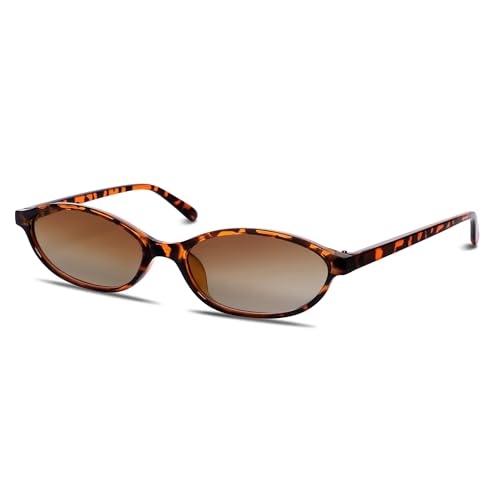 Image of GUVIVI Retro Oval Sunglasses for Women Chic Cat Eye 90s Sunnies Lightweight Narrow Shades Trendy UV protection Sun Glasses