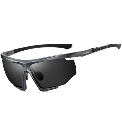 Image of DUCO Sports Mens Sunglasses Trendy Square Polarized Running Sunglasses For Women UV400 Lens DC8238 (Gunmetal Frame Gray Lens)