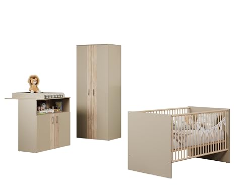 trendteam smart living - Berry - Babyzimmer Komplett-Set - Beige/Eiche - modernes Babyzimmer-Set bestehend aus Kleiderschrank, Babybett und Wickelkommode - Bett höhenverstellbar von 19 auf 51,8 cm trendteam smart living - Berry - Babyzimmer Komplett-Set - Beige/Eiche - modernes Babyzimmer-Set bestehend aus Kleiderschrank, Babybett und Wickelkommode - Bett höhenverstellbar von 19 auf 51,8 cm
