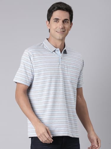 Image of Classic Polo Men's Half Sleeve Polo Neck Authentic Fit Striped Cotton T-Shirt