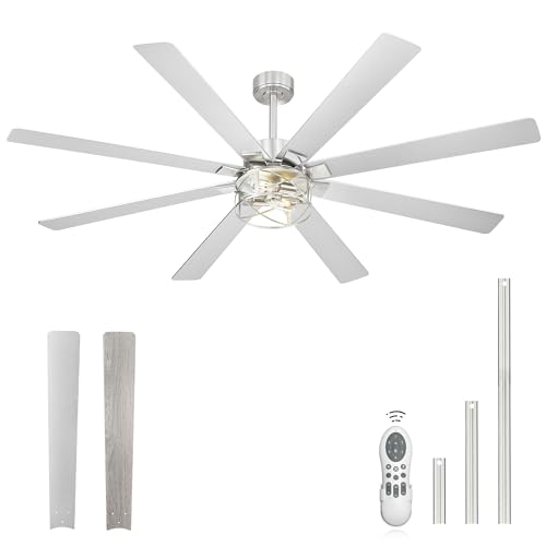 Image of YOUKAIN Ceiling Fans with Lights, 72 Inch Farmhouse Ceiling Fan with Light and Remote, 8-Reversible, Brushed Nickel Finish, Indoor /Outdoor Ceiling Fans for Living Room, Bedroom, 72-YJ632-BNW