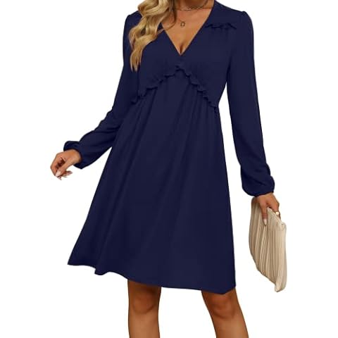 Bofell Navy Dresses for Women 2023 Winter Sexy V Neck Party Dresses Long Sleeve Clothes L Cover