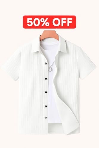 Image of Boy's Kids Regular Fit Solid Pattern Cotton Blend Shirt with Collared Neck Short Sleeve Button Down Closure Type and Standard Length | Boys Cotton T-Shirts Set | Shirt for Boy