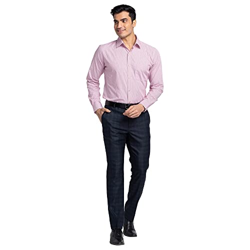 Image of Park Avenue Men's Poly Viscose Blend Checks Pattern Super Slim Fit Flat Front Formal Trouser