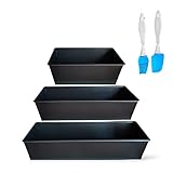 Pack 3 Moldes de Bizcocho Largo Rectangular + Brocha y Espátula de Silicona. Molde De Pan con Recubrimiento Antiadherente. Molde De Horno Plumcake De 35 cm, 30 cm, 20cm.