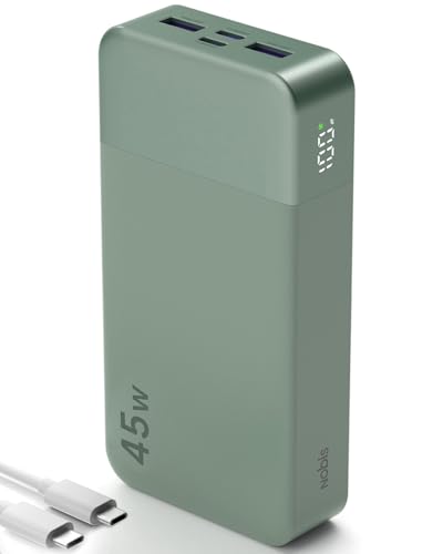 NOBIS 45W Batterie Externe 20000mAh – Power Bank Charge Rapide, 2×USB-C (in/Out) & 2×USB-A, Affichage numérique & Mode Faible Courant, Compatible avec...