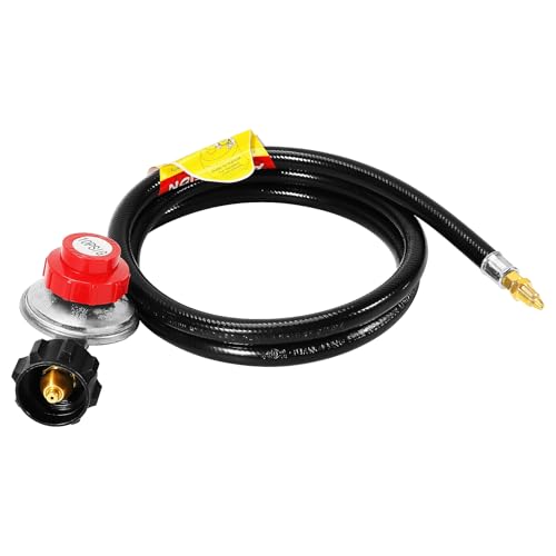 JEASOM 0-10 PSI Adjustable Propane Regulator with 5 FT QCC1/Type1 Hose, High Pressure Propane Regulator Compatible with GasOne, CreoleFeast, ROVSUN, Outvita Turkey Fryer, 1/8-in Male Orifice Connector