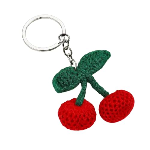 Porte-clés cerise tricoté simulé sac à dos polyvalent pendentif amoureux