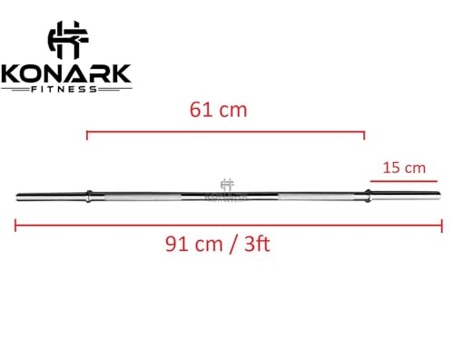 Image of Konark Fitness Premium 28mm (3 Feet) Solid Steel Gym Barbell Rod - Anti-Slip Grip, Chrome-Plated Weightlifting Bar for Home and Commercial Gym | Durable Workout Bar for Strength Training