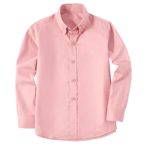 Image of Boys' Button Down Dress Shirts Kids Long Sleeve Solid Collared Uniform Shirt for Toddler Boy (Size 2T-20)