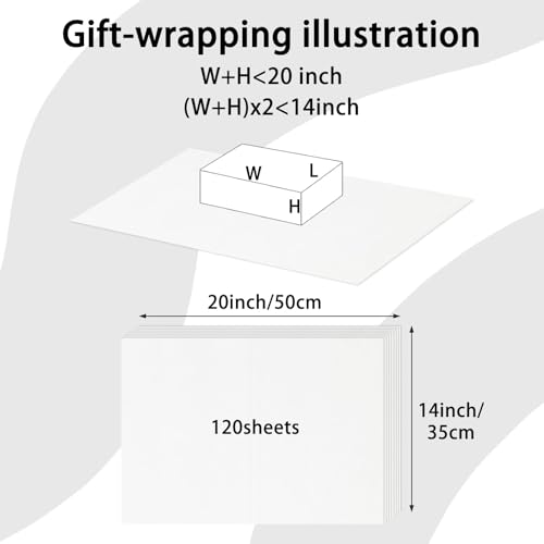 Image of 120 Sheets 20 inchX14 inch White Tissue Paper for Gift Bags Wrapping, Art Tissue Paper Bulk for Weddings Birthday Party Crafts Decoration