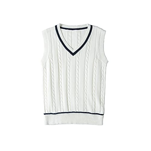 Image of jinghuiyue Women's Stripe Sweater Vest Classic V Neck Cable Knit Vest Sleeveless Pullover Ribbed Tank Tops