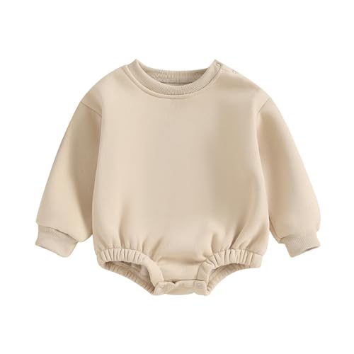 Image of Gueuusu Newborn Warm Sweatshirt Romper Baby Boy Girl Solid Crewneck Long Sleeve Fleece Sweater Bodysuit Thick Winter Clothes