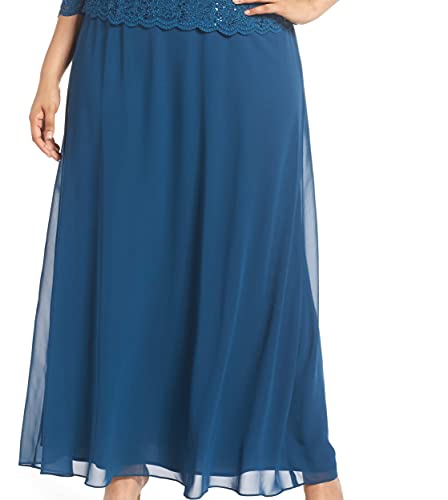 Image of Alex Evenings Women's 3 /4 Sleeve Stretch Lace Bodice One Piece Mother of The Bride Dress