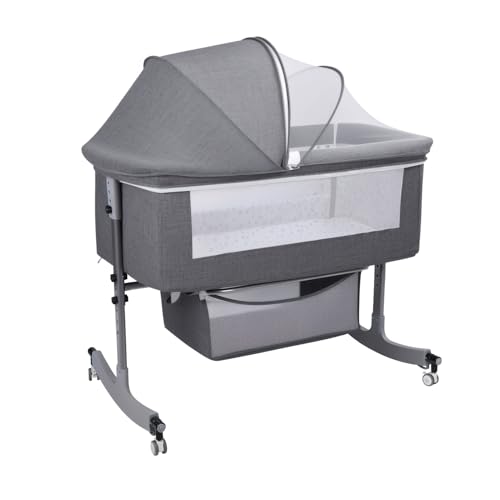 Reheyre Cuna de noche para bebé, moisés con gran curvatura, altura ajustable, movible junto al moisés con mosquitera, 1 juego