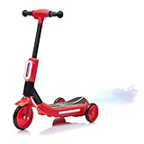 Bluefun 2in1 Kids Electric Scooter, 3-Wheel Design with Colorful LED Lights & Spray Taillight, One-Button Start, Safe Ride On Scooter for Ages 37-95 Months, 8.82 lbs(Red)