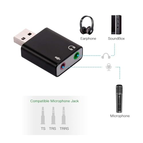 Image of External USB Sound Card for Laptop PC | Plug & Play USB Audio Adapter for Mic & Headphone | Compatible with Laptop, PC, Mac & PS4 - HiFi 7.1 Channel (Multicolor)