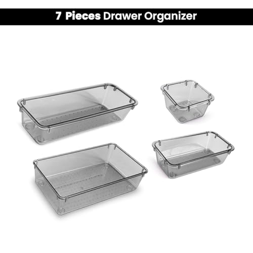 Image of ALOXE Drawer Organizer Makeup Organizer Box Black Multipurpose Drawer Organisers Storage Box For Cosmetic, Jewellery, Office, Kitchen Items (7 Pcs)