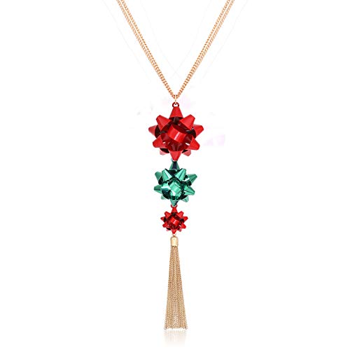 VOGUEKNOCK Gift Bow Necklace Tassel Pedant Jewelry for Christmas Green and Red Bow Pedant (3 Bow with Tassel?Red,Green,red?)