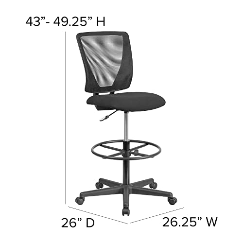 Image of Flash Furniture Harper Ergonomic Mid-Back Mesh Drafting Chair with Black Fabric Seat and Adjustable Foot Ring
