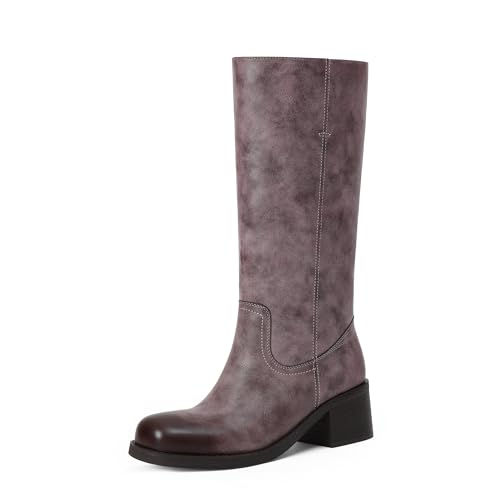 Image of Adolilove Mid Calf Boots for Women Chunky Block Low Heel Square Toe Comfortable Casual Trendy Stylish Boots